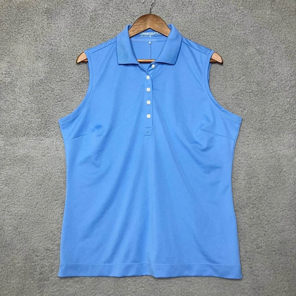 Nike Golf Dri-FIT Sleeveless Polo Shirt Women XL Blue Coastal Tennis Preppy Top